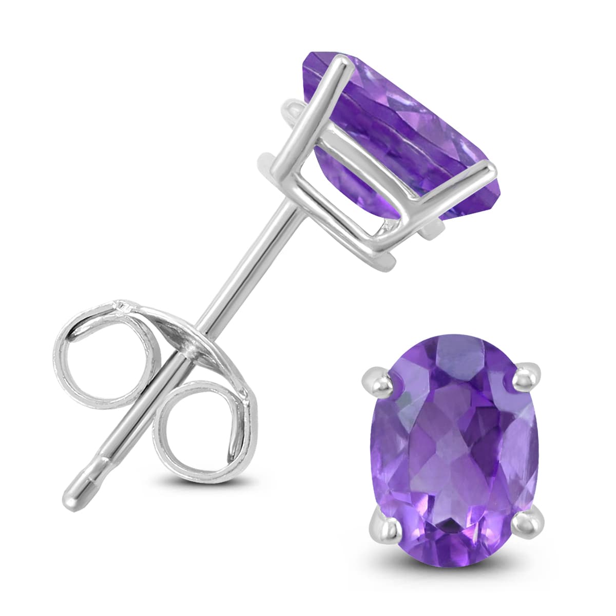 14K White Gold 6x4MM Oval Amethyst Earrings
