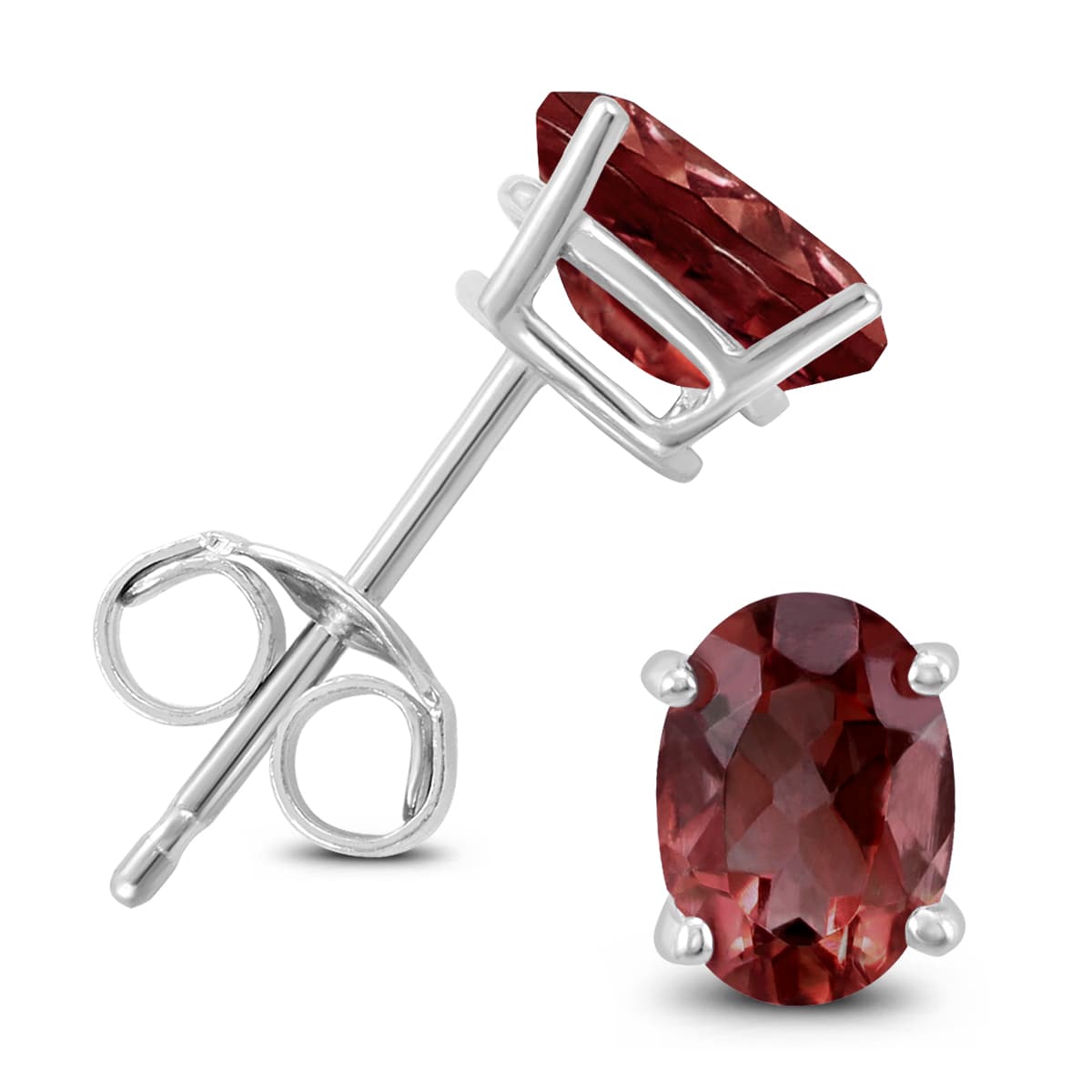14K White Gold 6x4MM Oval Garnet Earrings
