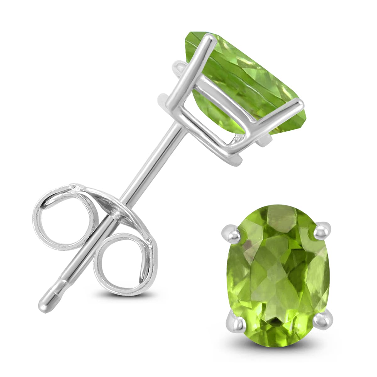 14K White Gold 8x6MM Oval Peridot Earrings