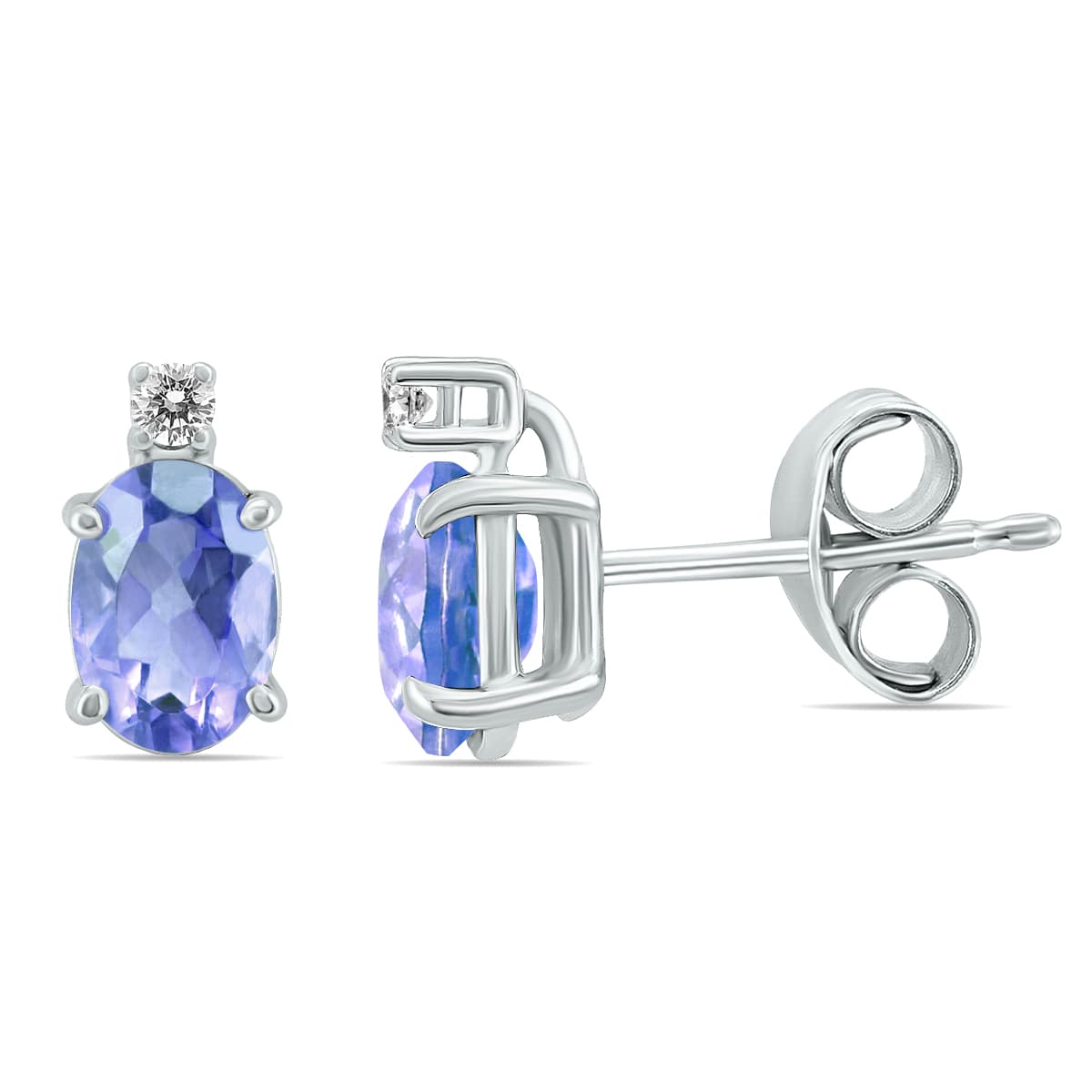 14K White Gold 5x3MM Oval Tanzanite and Diamond Earrings