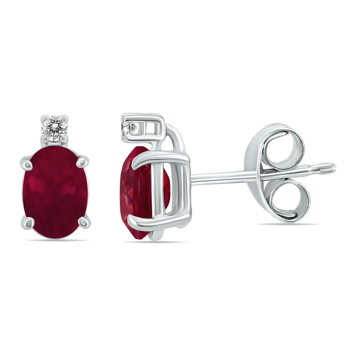 14K White Gold 6x4MM Oval Ruby and Diamond Earrings