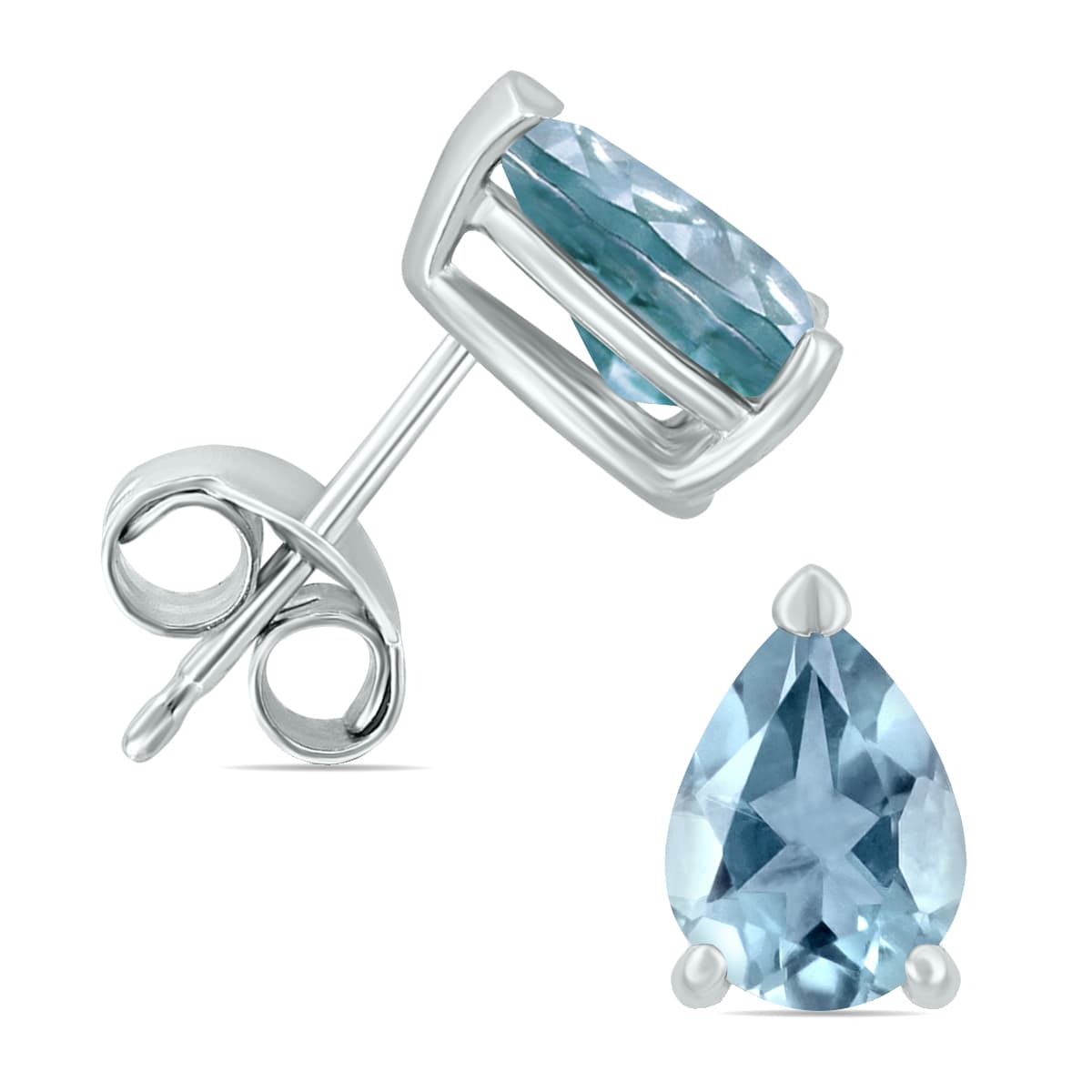 14K White Gold 5x3MM Pear Aquamarine Earrings
