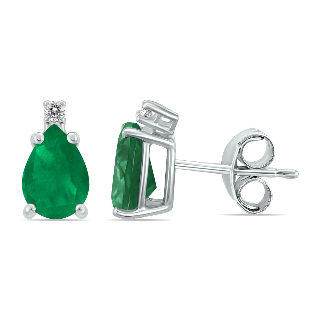 14K White Gold 5x3MM Pear Emerald and Diamond Earrings