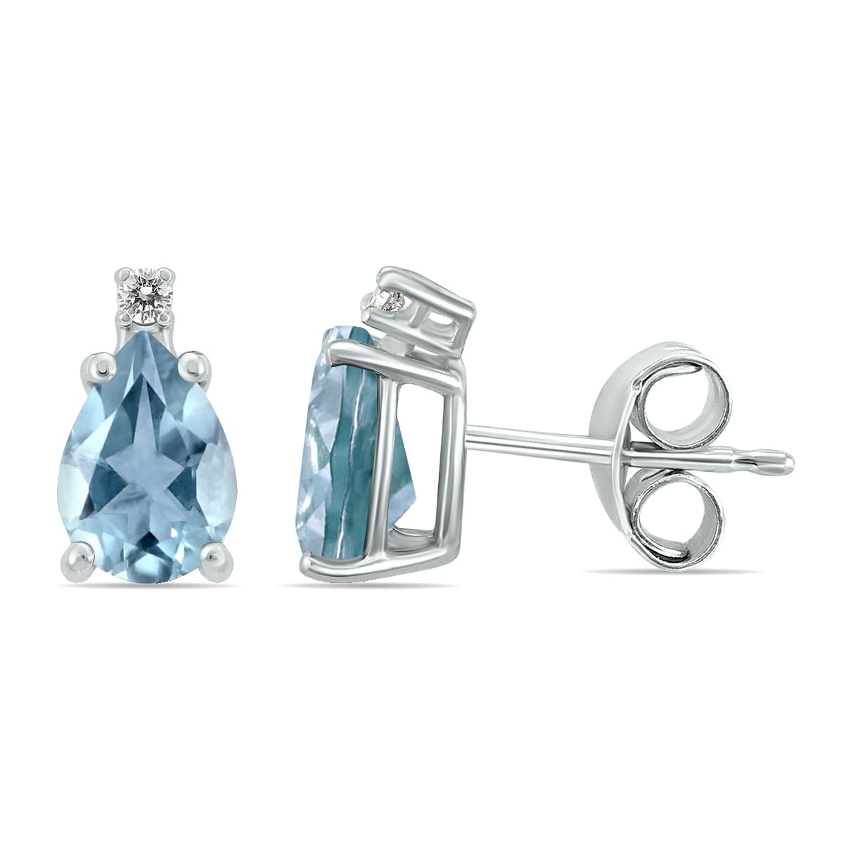 14K White Gold 6x4MM Pear Aquamarine and Diamond Earrings