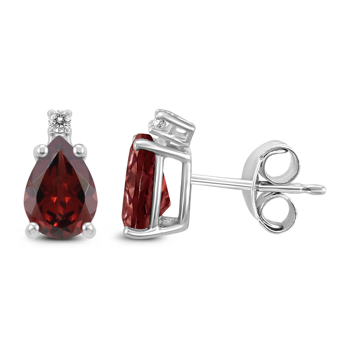 14K White Gold 6x4MM Pear Garnet and Diamond Earrings