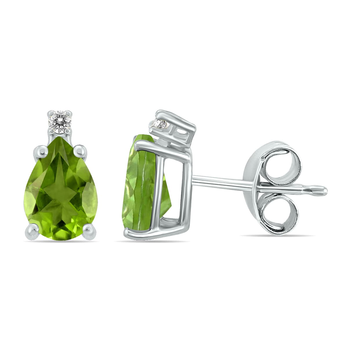 14K White Gold 6x4MM Pear Peridot and Diamond Earrings