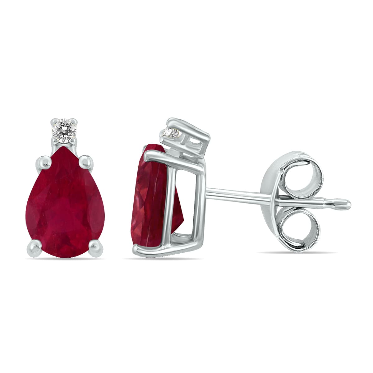 14K White Gold 6x4MM Pear Ruby and Diamond Earrings