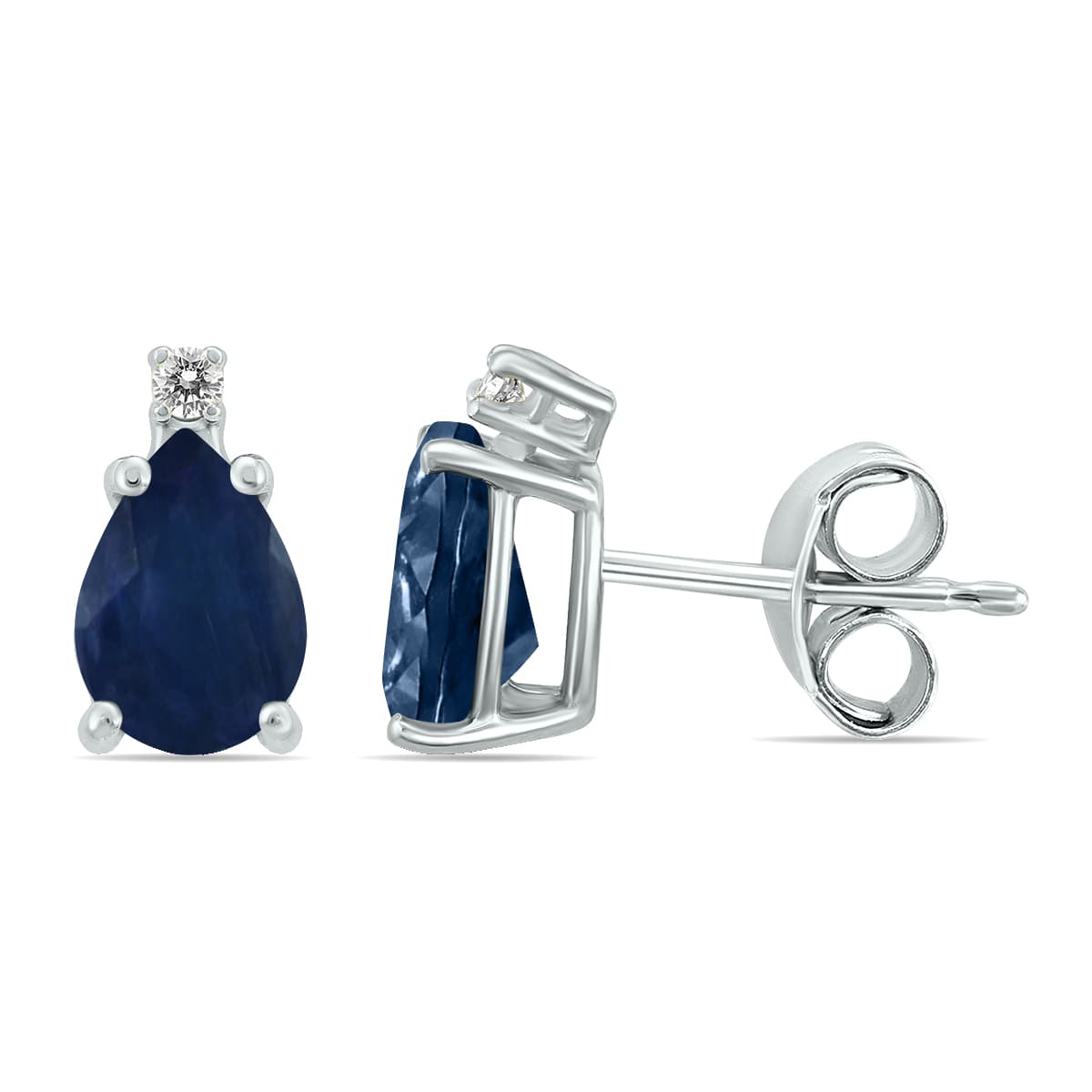 14K White Gold 6x4MM Pear Sapphire and Diamond Earrings
