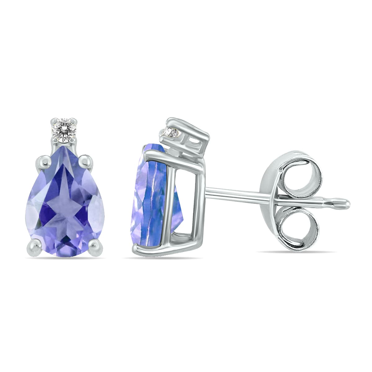 14K White Gold 6x4MM Pear Tanzanite and Diamond Earrings