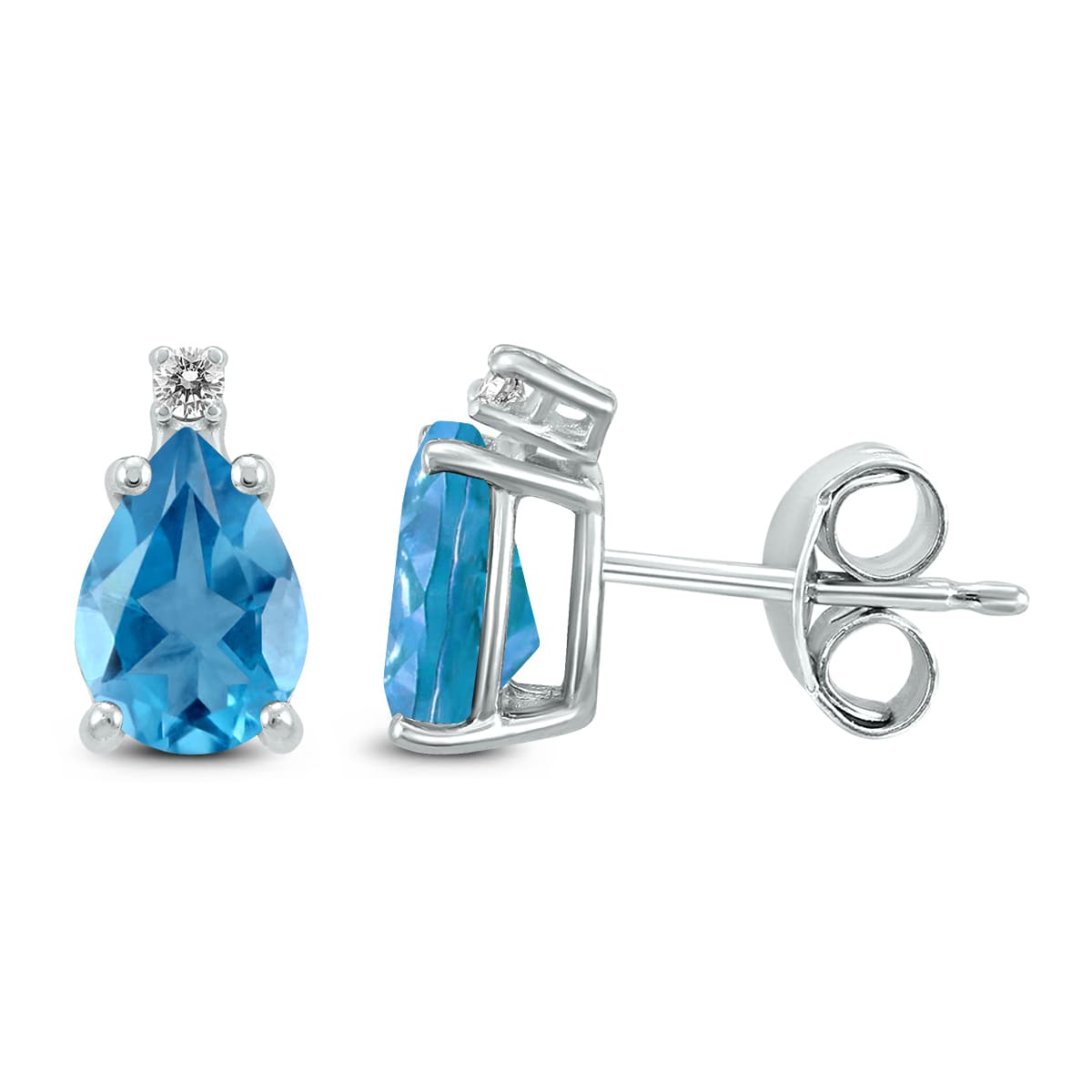 14K White Gold 7x5MM Pear Blue Topaz and Diamond Earrings