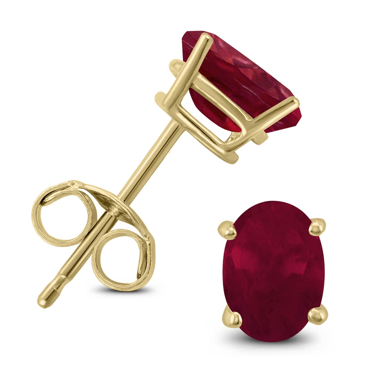 14K Yellow Gold 5x3MM Oval Ruby Earrings