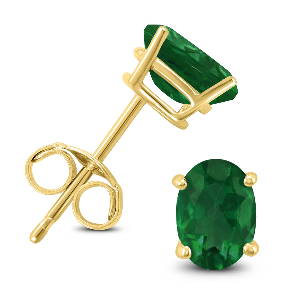 14K Yellow Gold 6x4MM Oval Emerald Earrings