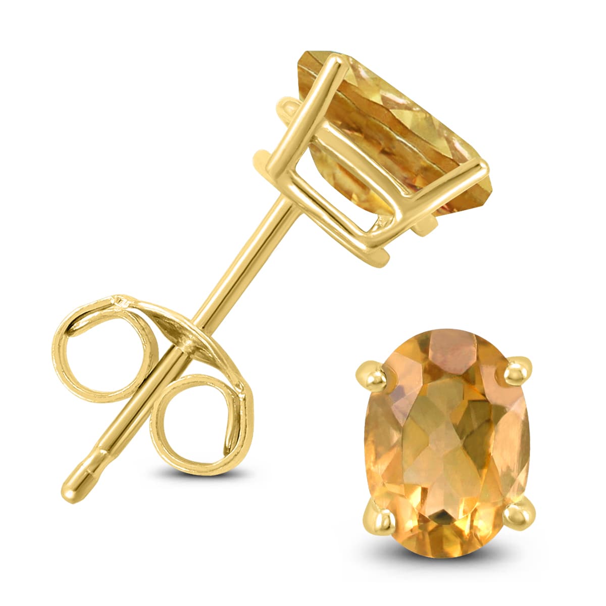 14K Yellow Gold 7x5MM Oval Citrine Earrings