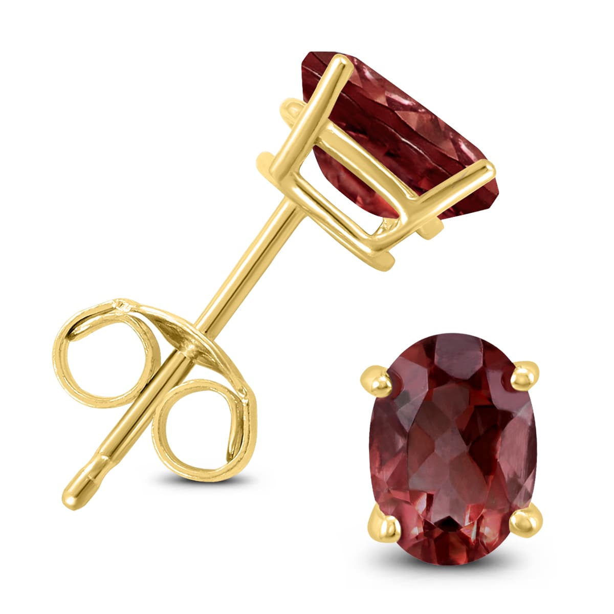 14K Yellow Gold 7x5MM Oval Garnet Earrings