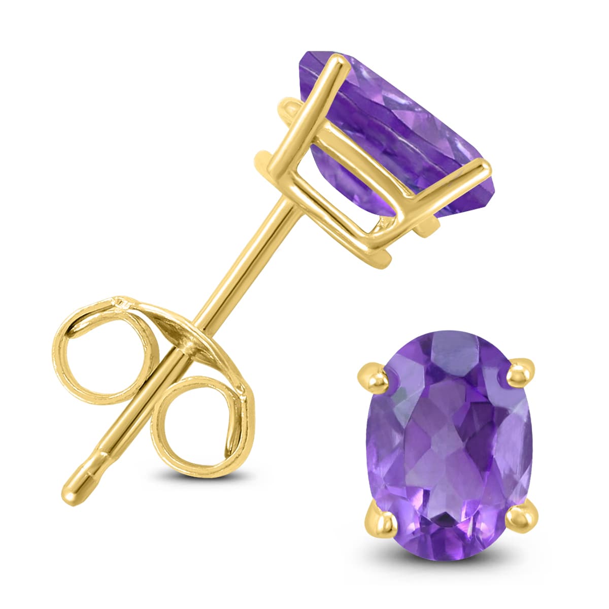 14K Yellow Gold 8x6MM Oval Amethyst Earrings