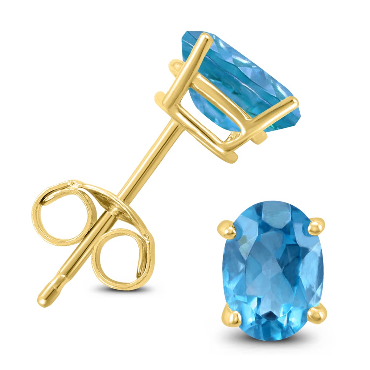 14K Yellow Gold 8x6MM Oval Blue Topaz Earrings