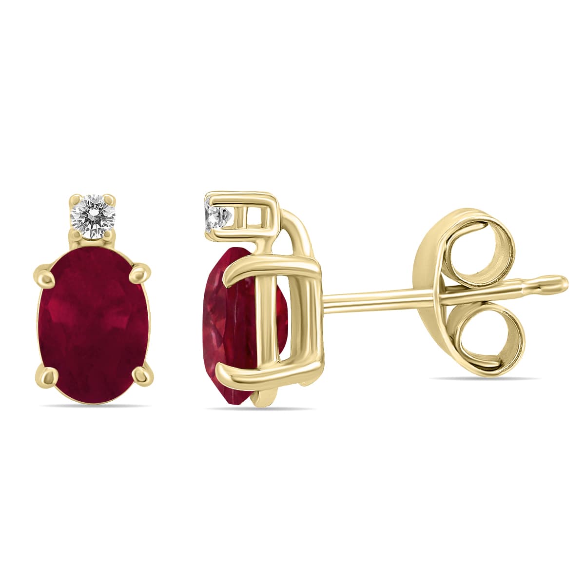 14K Yellow Gold 5x3MM Oval Ruby and Diamond Earrings