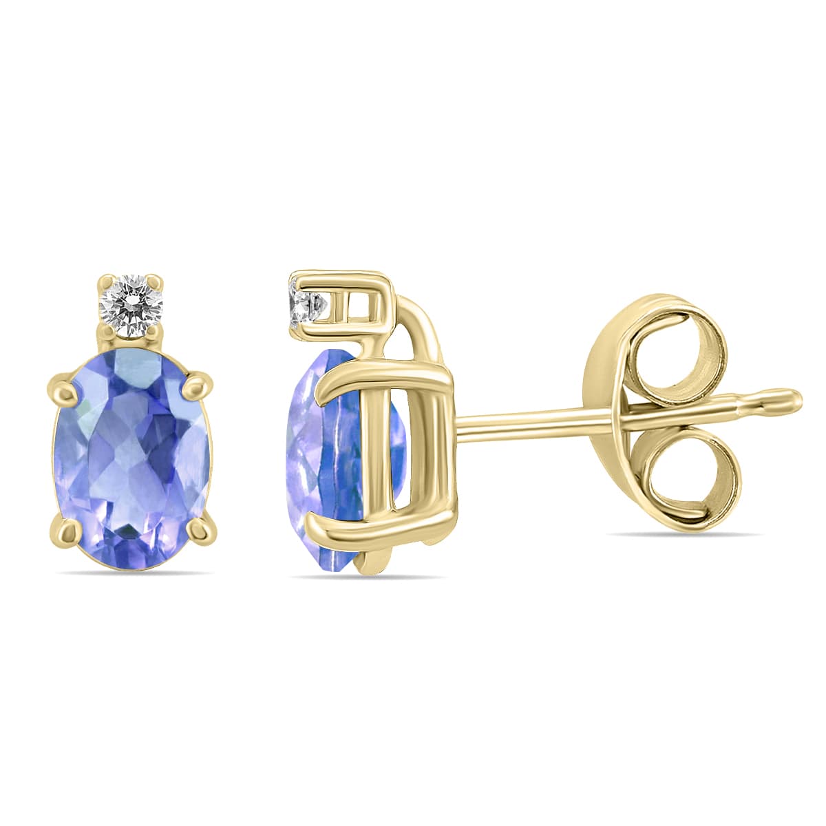 14K Yellow Gold 5x3MM Oval Tanzanite and Diamond Earrings