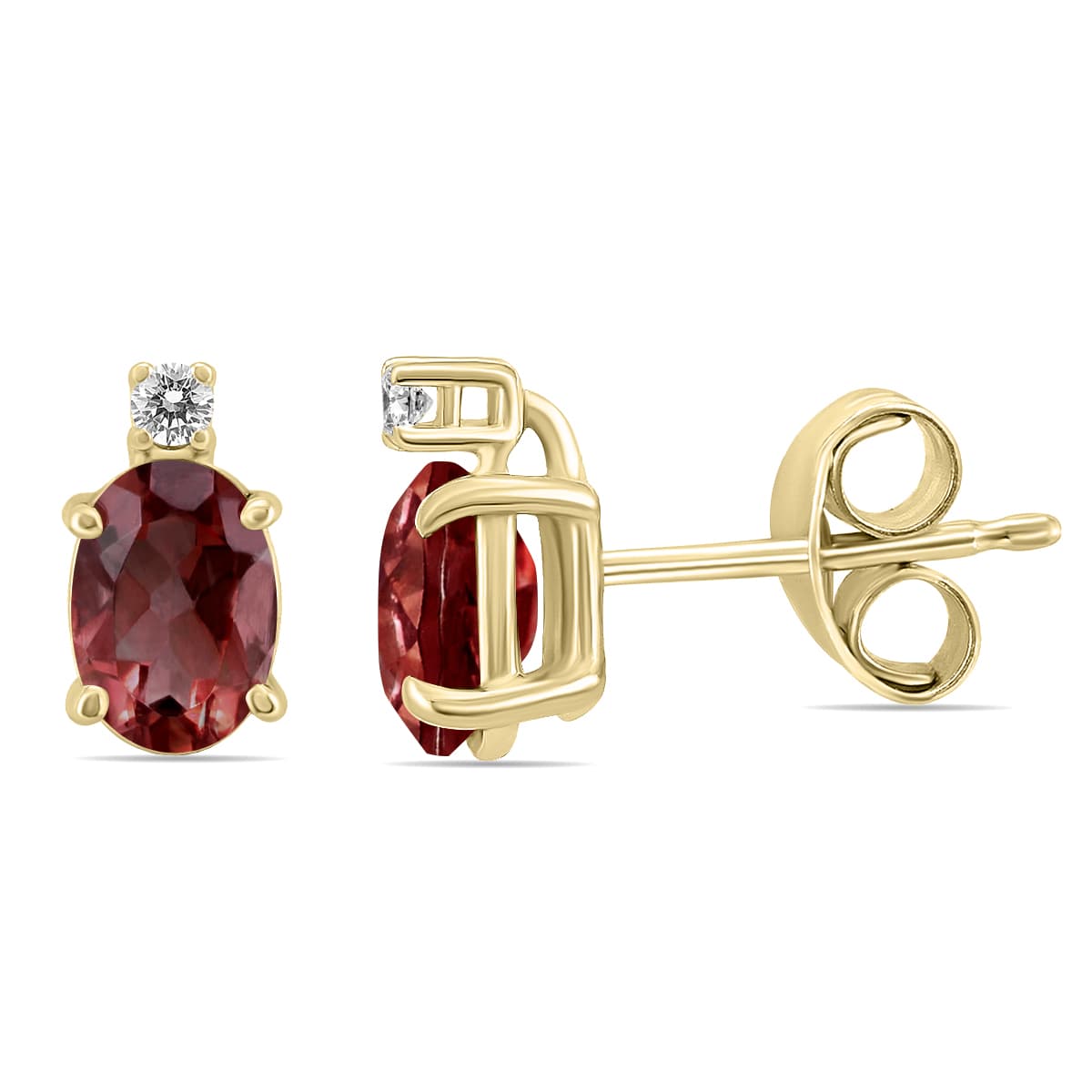 14K Yellow Gold 6x4MM Oval Garnet and Diamond Earrings