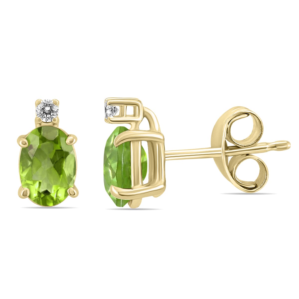 14K Yellow Gold 6x4MM Oval Peridot and Diamond Earrings
