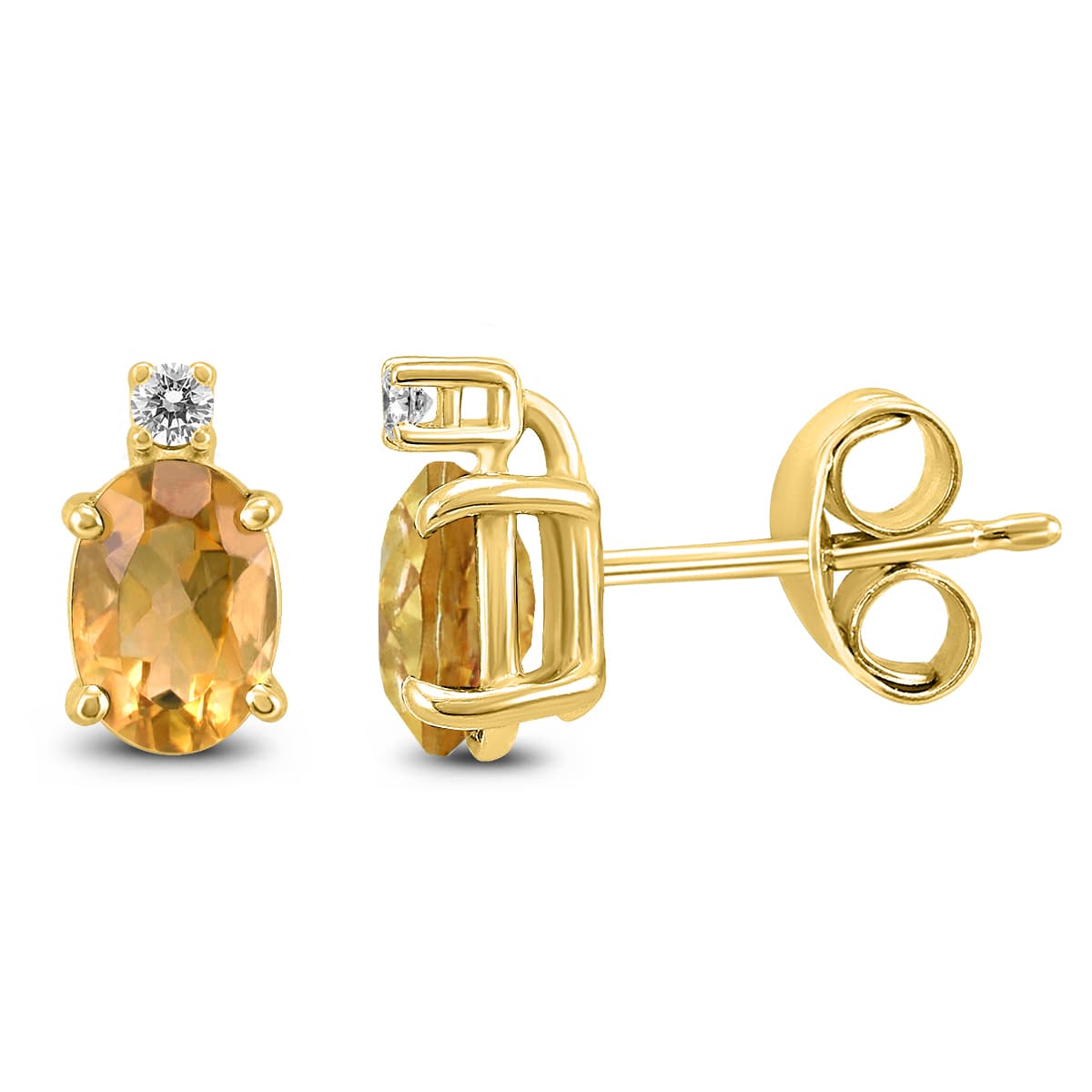 14K Yellow Gold 7x5MM Oval Citrine and Diamond Earrings