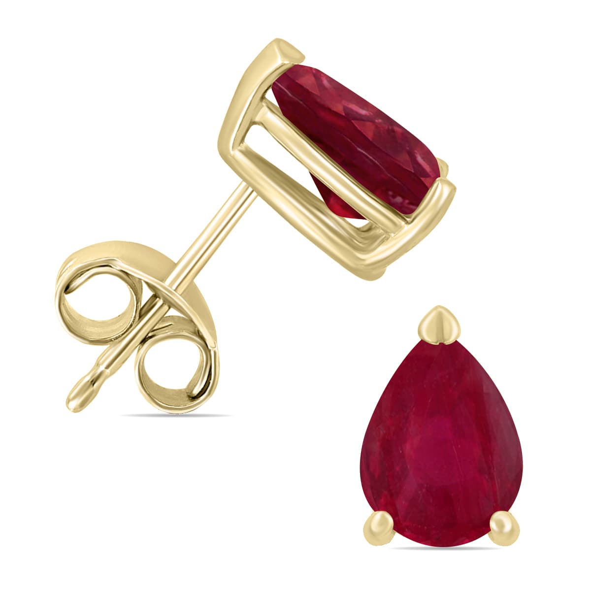 14K Yellow Gold 5x3MM Pear Ruby Earrings