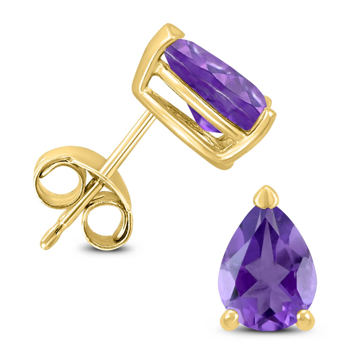14K Yellow Gold 6x4MM Pear Amethyst Earrings