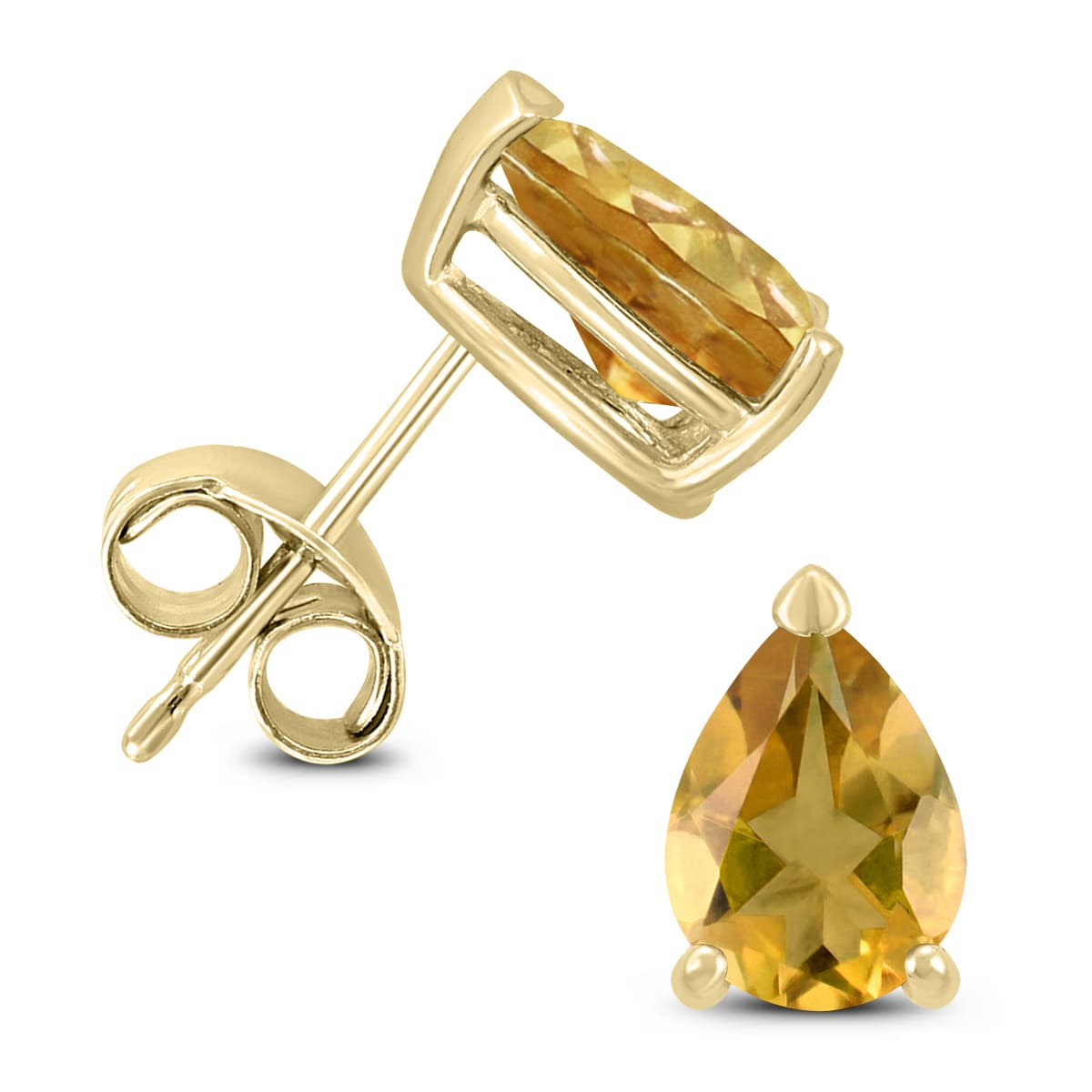 14K Yellow Gold 7x5MM Pear Citrine Earrings