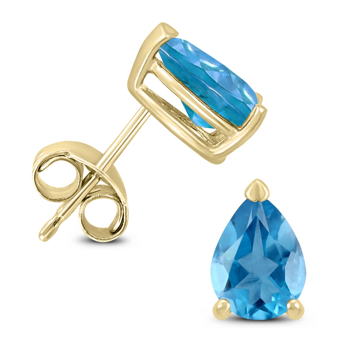 14K Yellow Gold 8x6MM Pear Blue Topaz Earrings