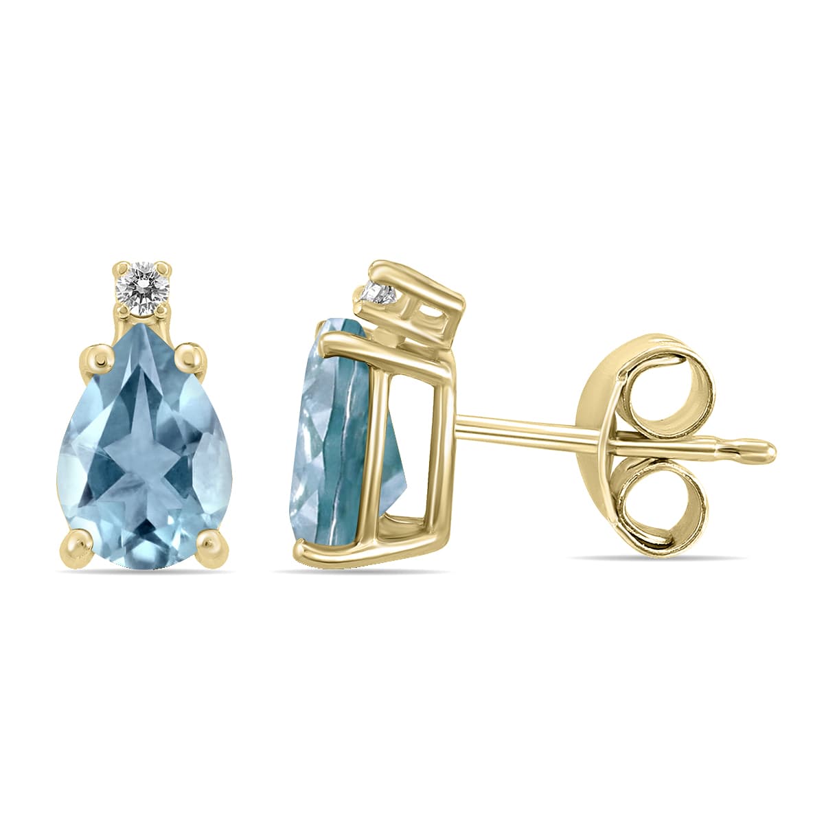 14K Yellow Gold 5x3MM Pear Aquamarine and Diamond Earrings