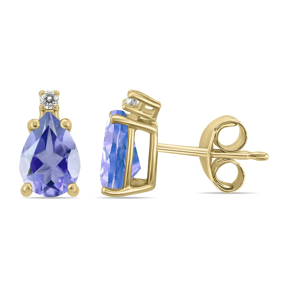 14K Yellow Gold 5x3MM Pear Tanzanite and Diamond Earrings