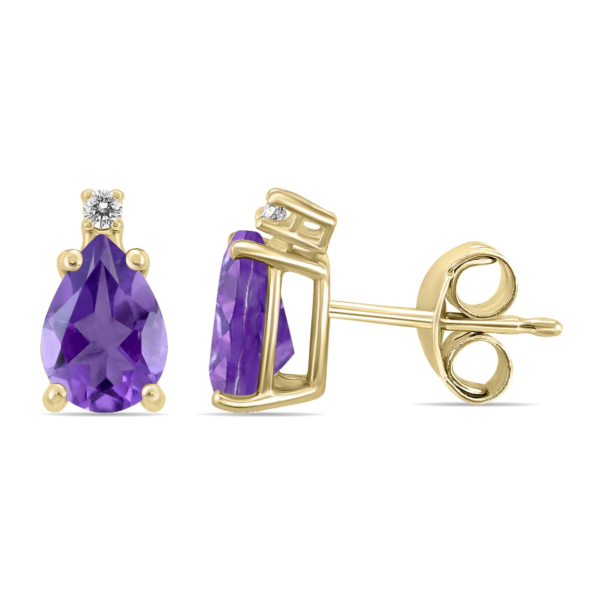 14K Yellow Gold 6x4MM Pear Amethyst and Diamond Earrings
