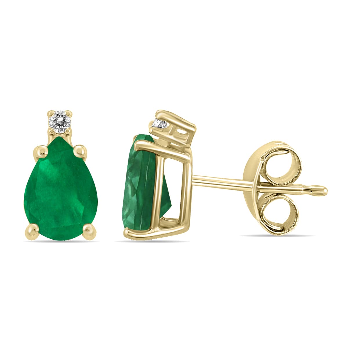 14K Yellow Gold 6x4MM Pear Emerald and Diamond Earrings