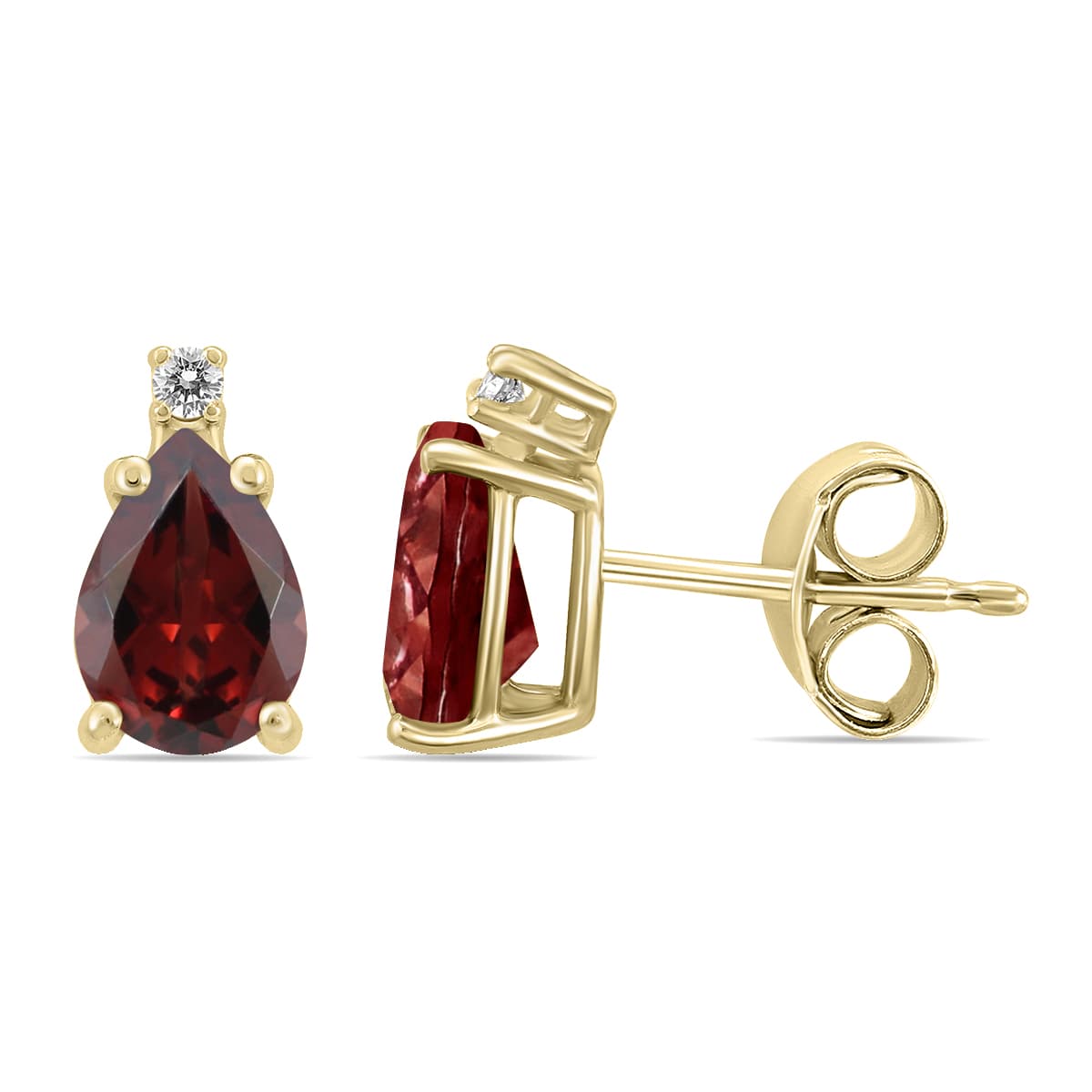 14K Yellow Gold 6x4MM Pear Garnet and Diamond Earrings
