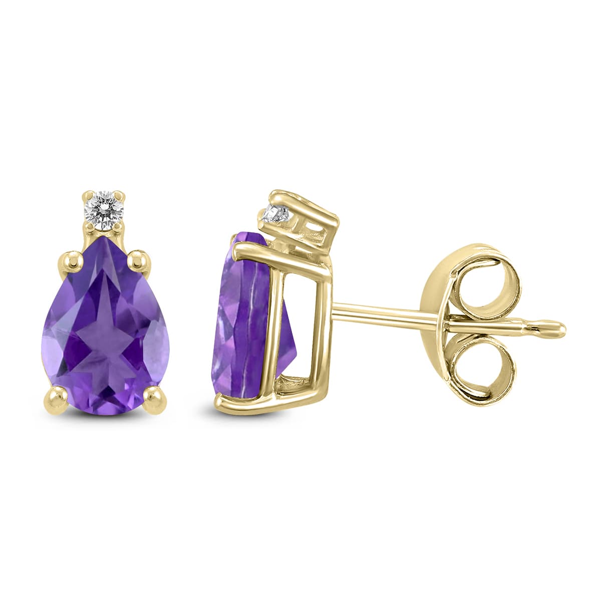14K Yellow Gold 7x5MM Pear Amethyst and Diamond Earrings
