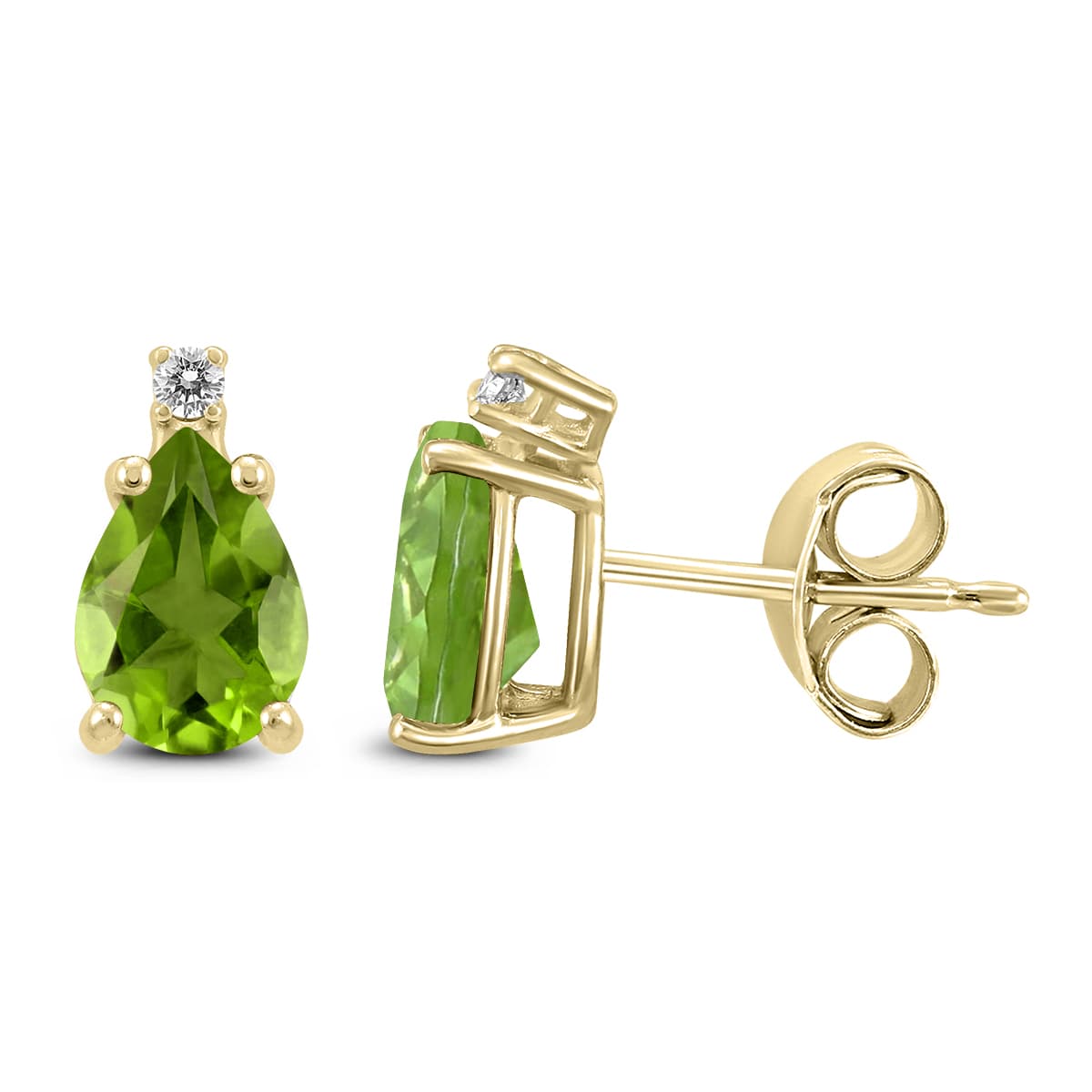 14K Yellow Gold 7x5MM Pear Peridot and Diamond Earrings