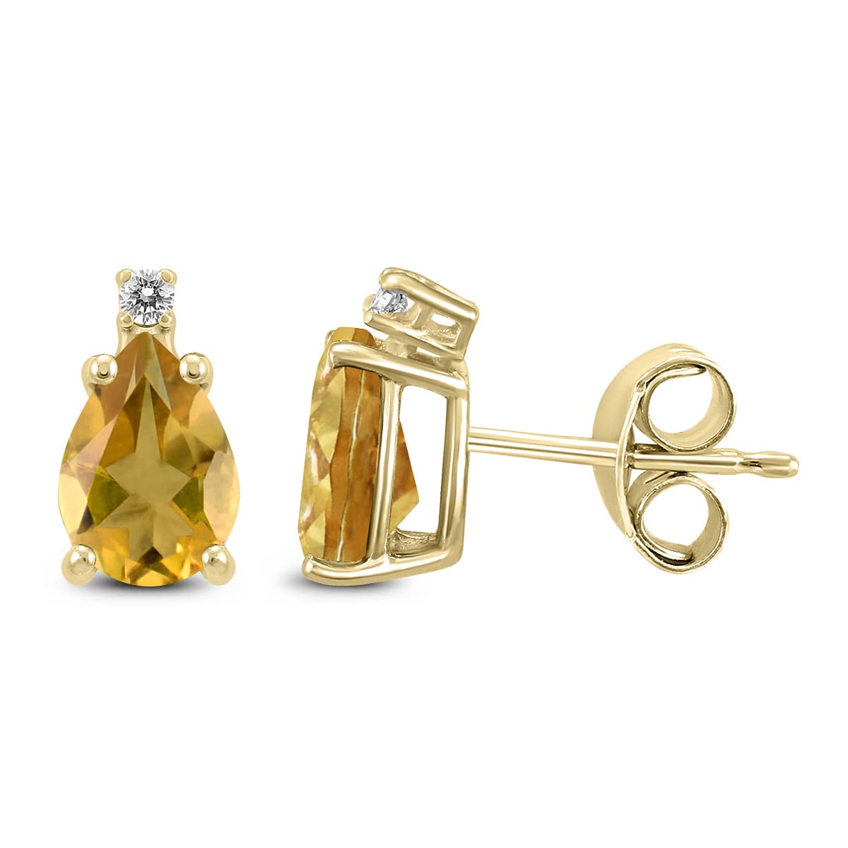 14K Yellow Gold 8x6MM Pear Citrine and Diamond Earrings