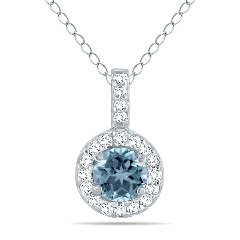 1/2 Carat TW Halo Aquamarine And Diamond Pendant in 10K White Gold