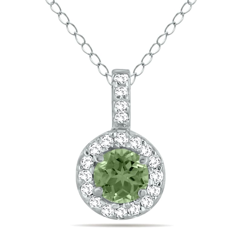 1/2 Carat TW Halo Peridot And Diamond Pendant in 10K White Gold