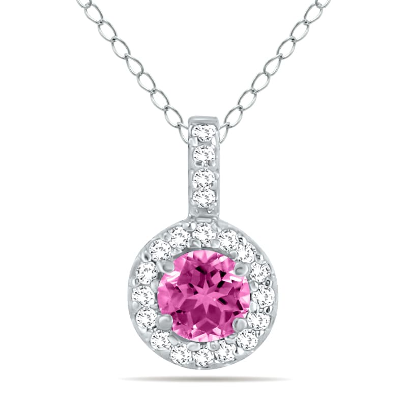 1/2 Carat TW Halo Pink Topaz And Diamond Pendant in 10K White Gold