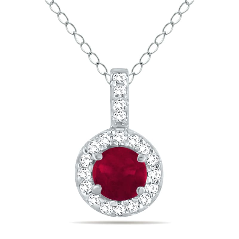 1/2 Carat TW Halo Ruby And Diamond Pendant in 10K White Gold