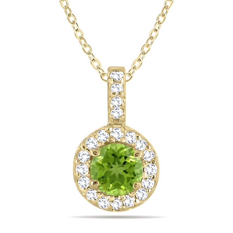 1/2 Carat TW Halo Peridot And Diamond Pendant in 10K Yellow Gold
