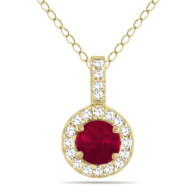 1/2 Carat TW Halo Ruby And Diamond Pendant in 10K Yellow Gold