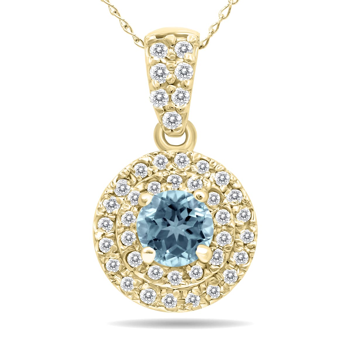 3/4 Carat TW Double Halo Aquamarine And Diamond Pendant in 10K Yellow Gold