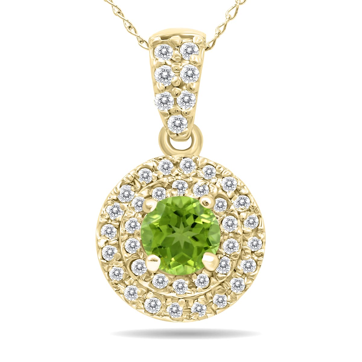 3/4 Carat TW Double Halo Peridot And Diamond Pendant in 10K Yellow Gold