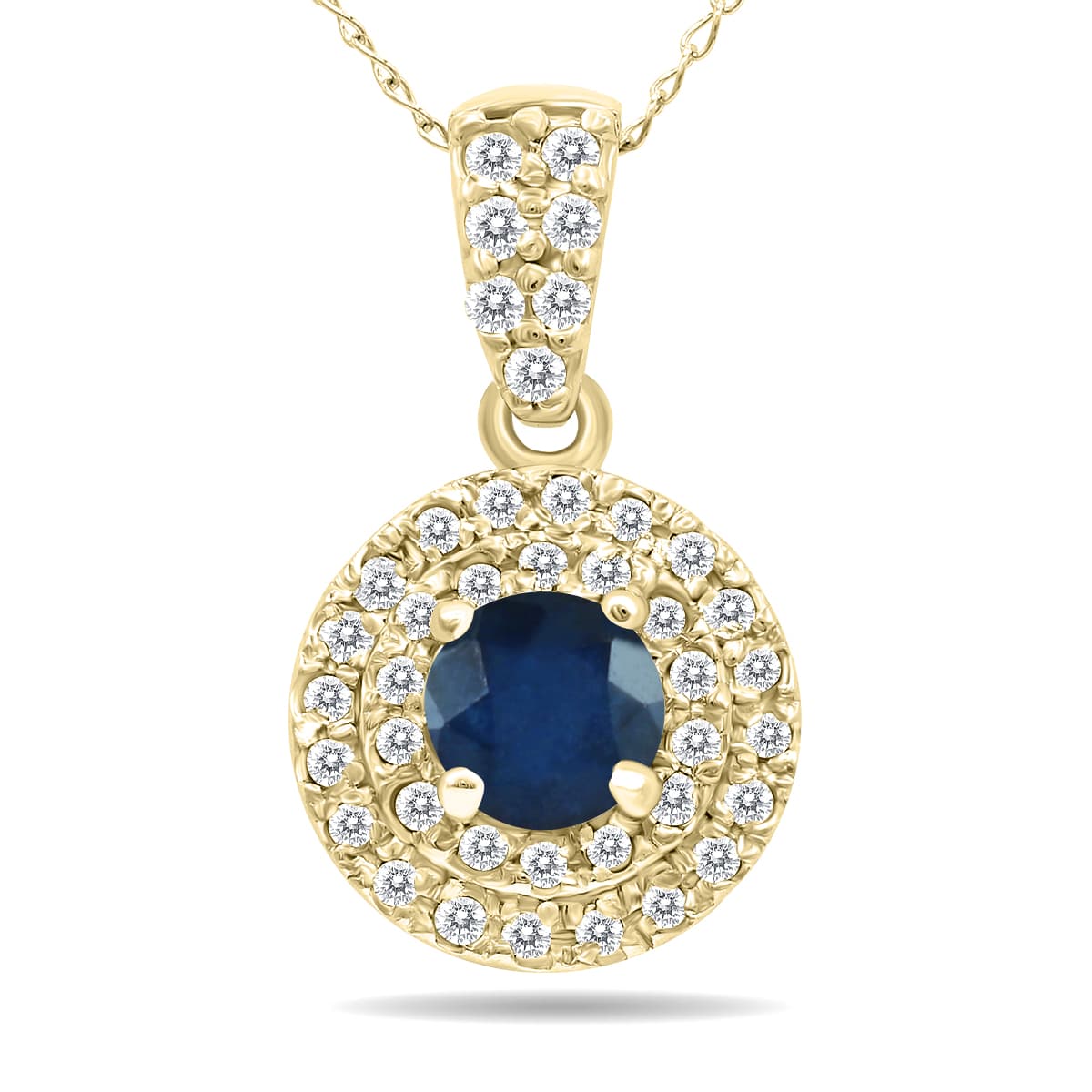 3/4 Carat TW Double Halo Sapphire And Diamond Pendant in 10K Yellow Gold