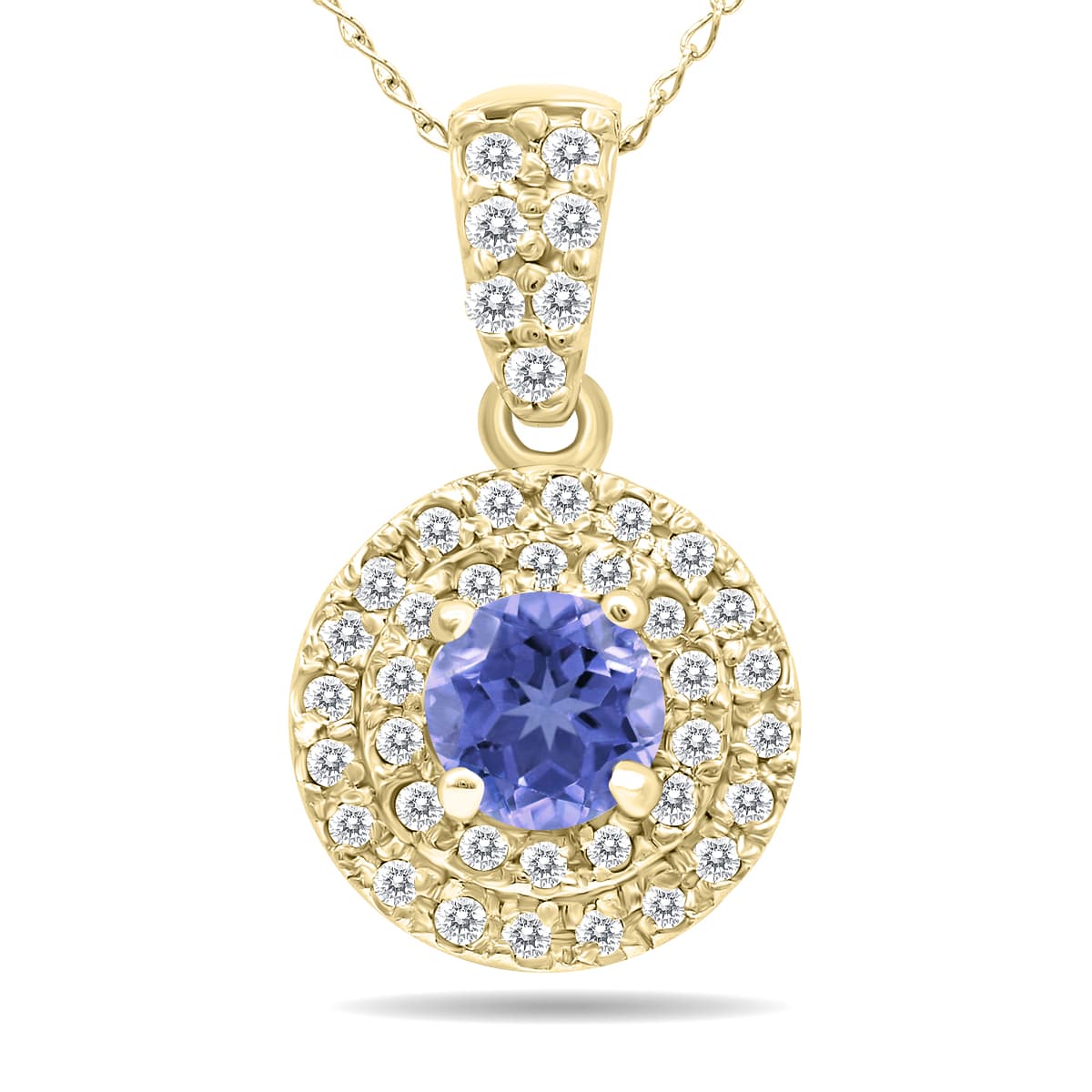 3/4 Carat TW Double Halo Tanzanite And Diamond Pendant in 10K Yellow Gold