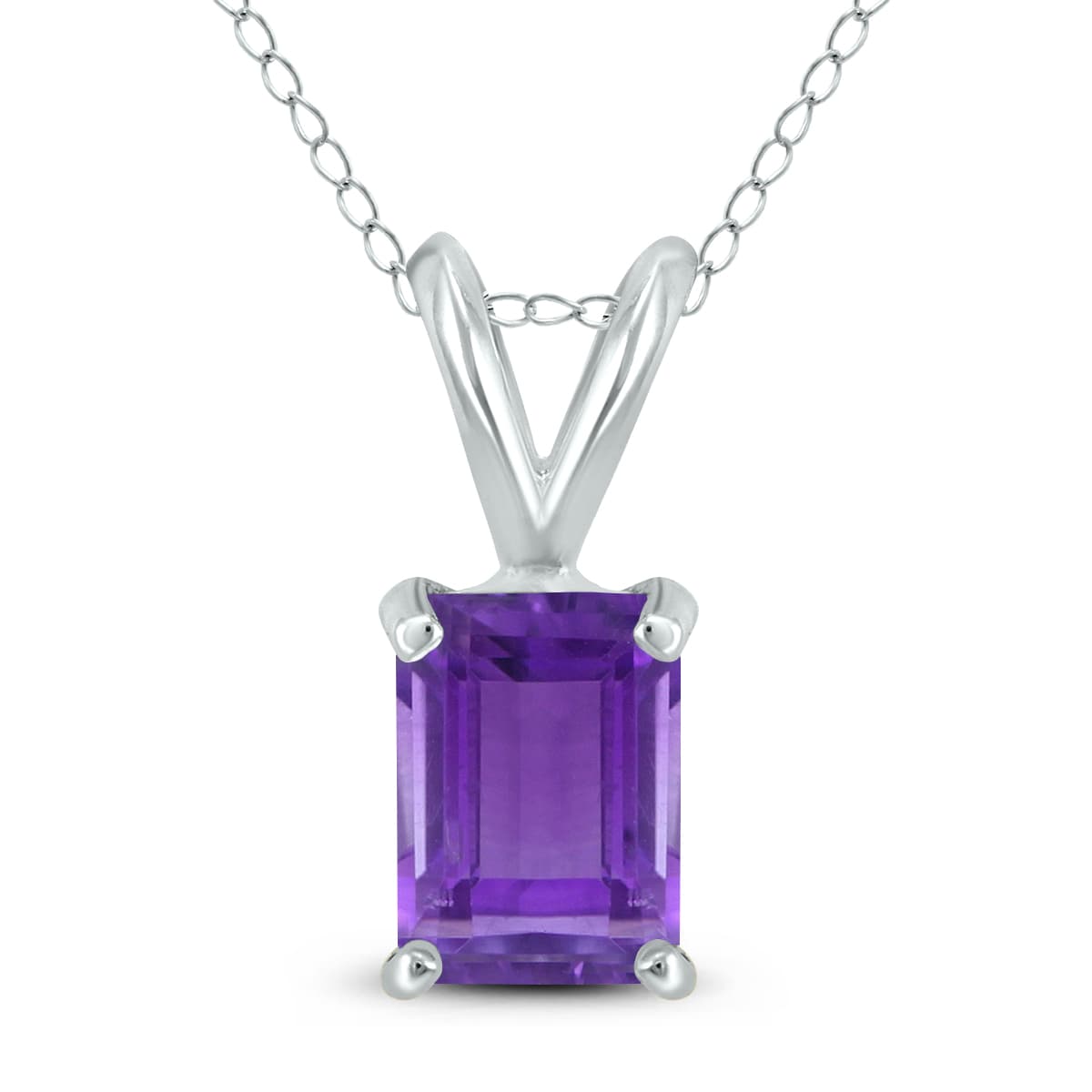 14K White Gold 6x4MM Emerald Shaped Amethyst Pendant