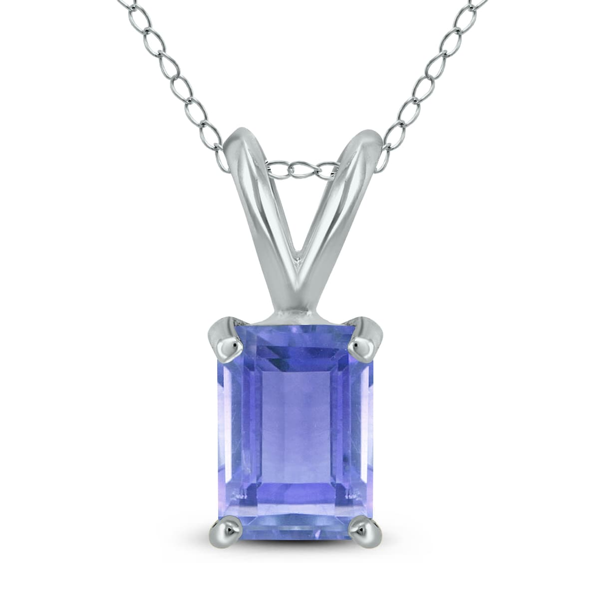 14K White Gold 6x4MM Emerald Shaped Tanzanite Pendant