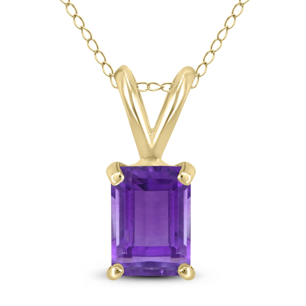 14K Yellow Gold 6x4MM Emerald Shaped Amethyst Pendant